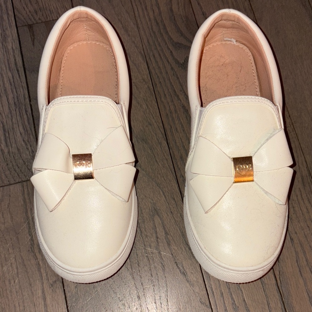 Kids White Slip-On Shoes with Bow